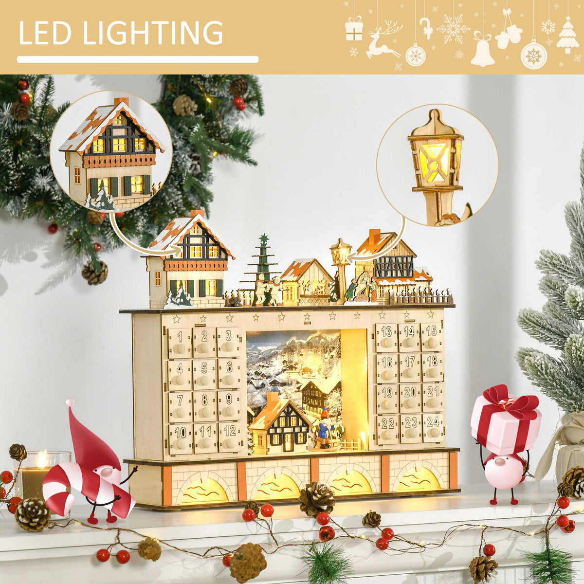 Light-up wooden Christmas village advent calendar