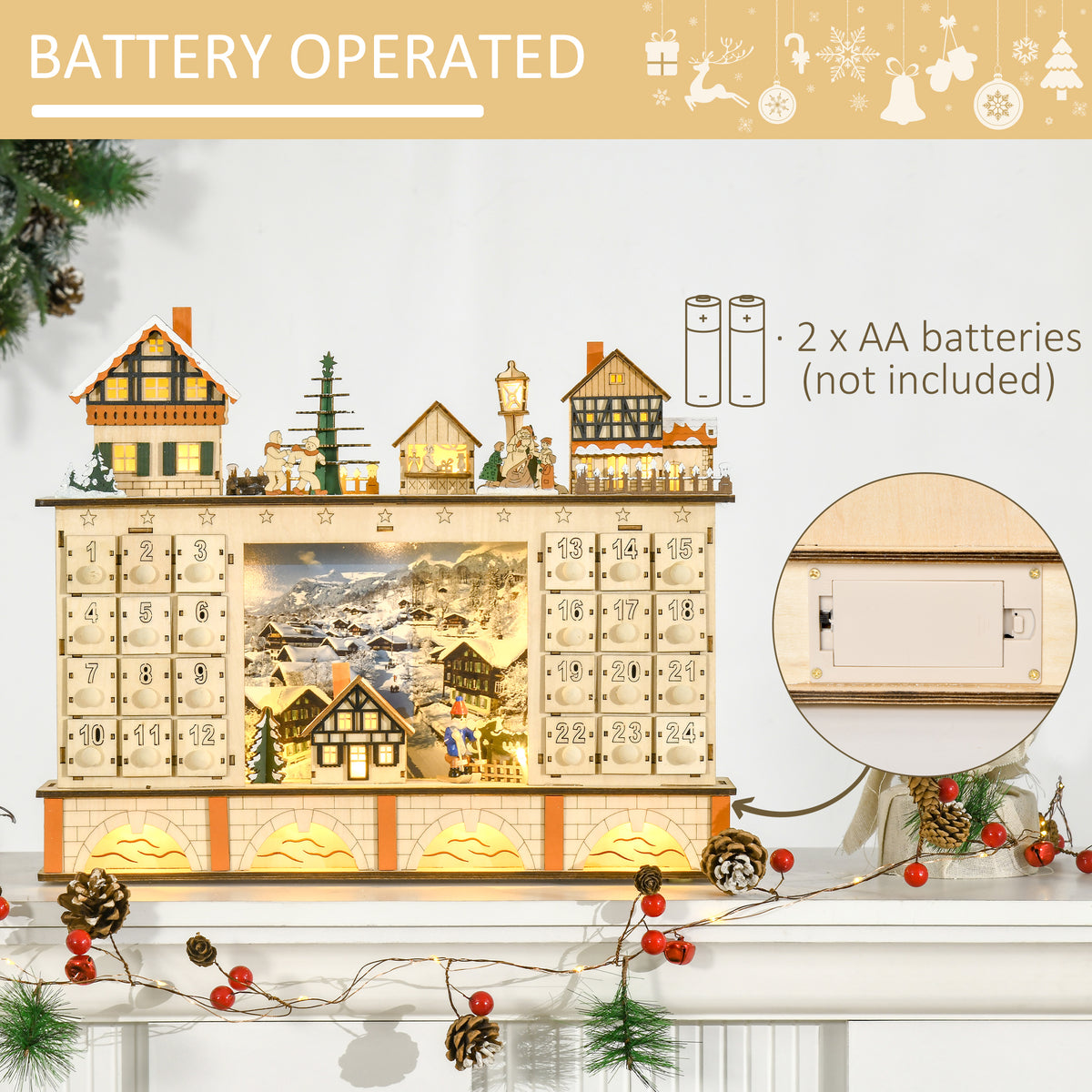 Light-up wooden Christmas village advent calendar