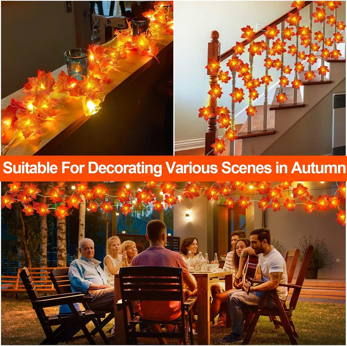 Maple leaf garland lights, 3-pack