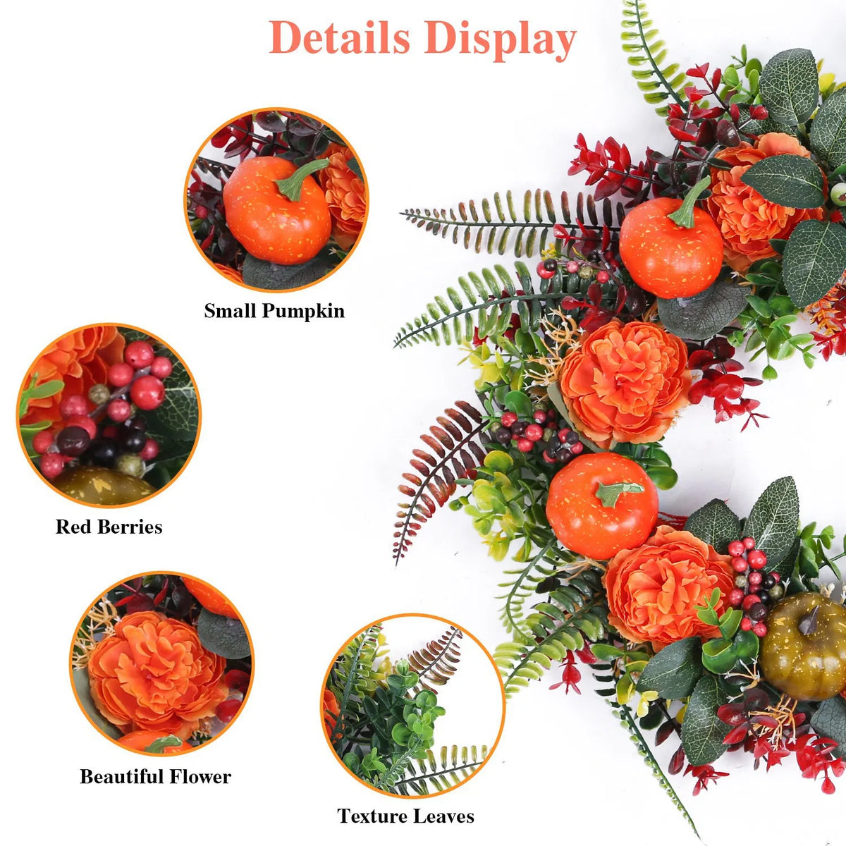 Autumn wreath with mini pumpkins and berries