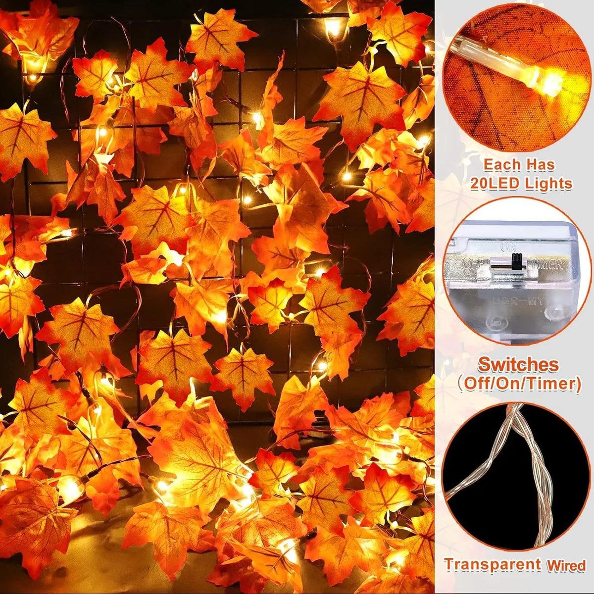 Maple leaf garland lights, 3-pack