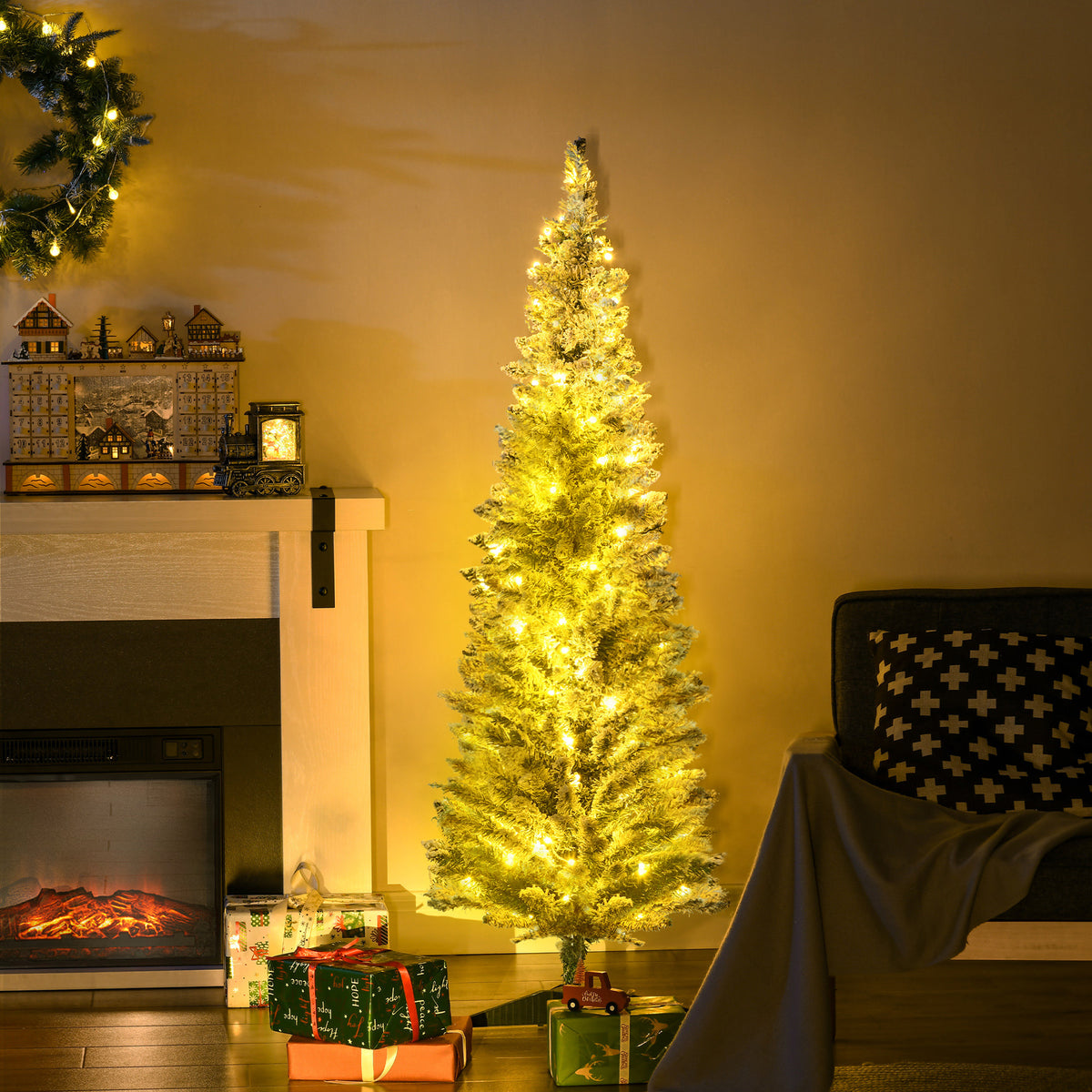 Slim pencil Christmas tree, pre-lit 5 ft