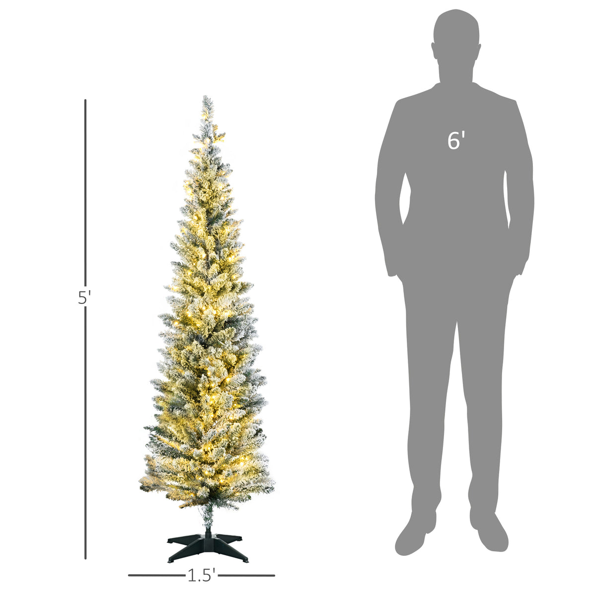 Slim pencil Christmas tree, pre-lit 5 ft