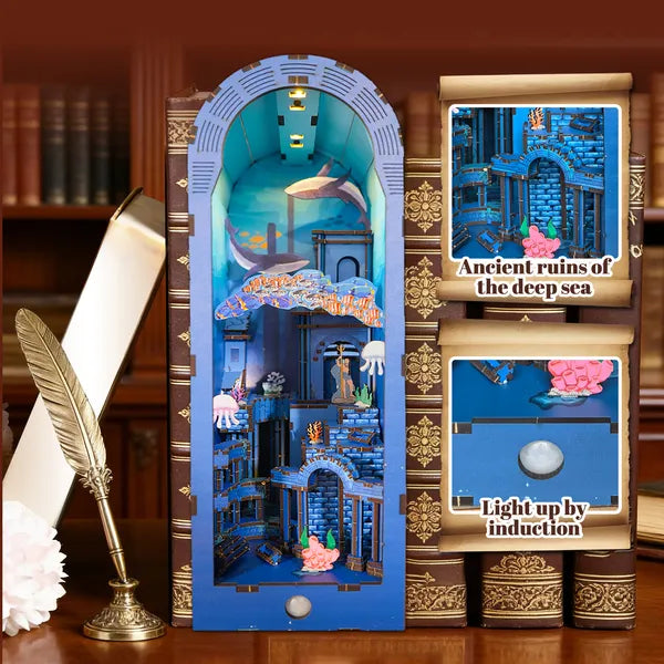 Book nook glowing between books