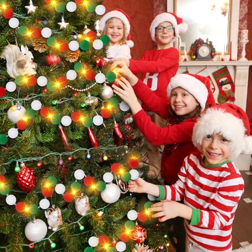 Lighted felt pom pom Christmas garland