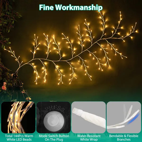 Lighted birch garland with warm LEDs