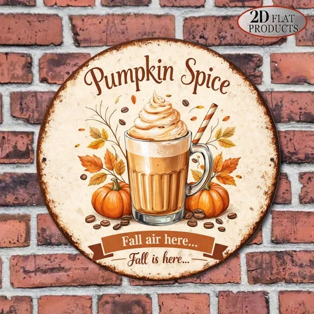 Pumpkin spice vintage round tin sign