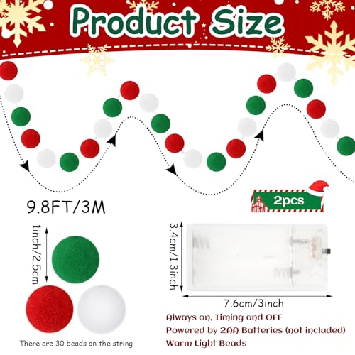Lighted felt pom pom Christmas garland