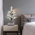 Snow-flocked mini Christmas tree, pre-lit 2 ft