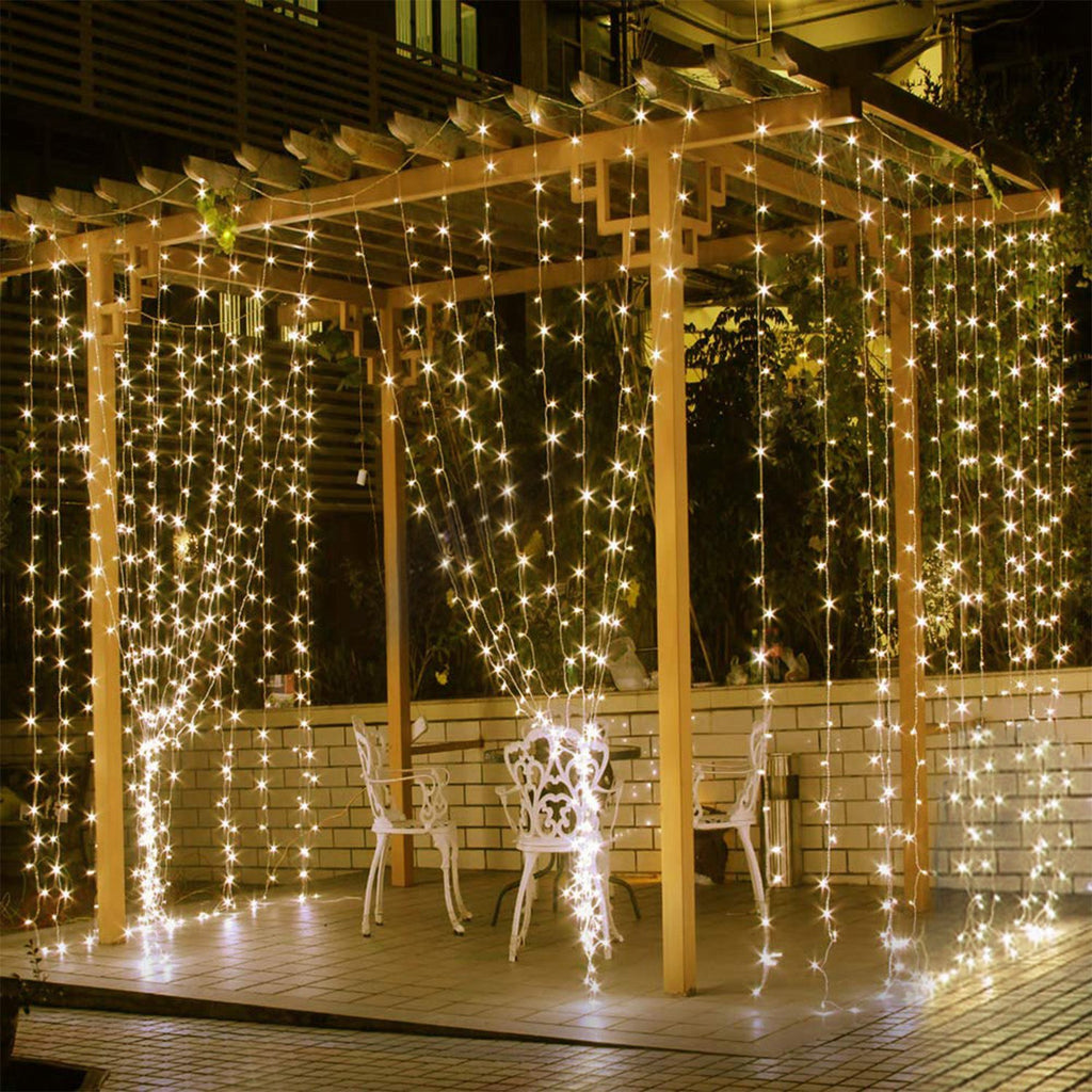 LED Curtain Lights – 300 Warm White LEDs, 9.8 ft, 8 Light Modes