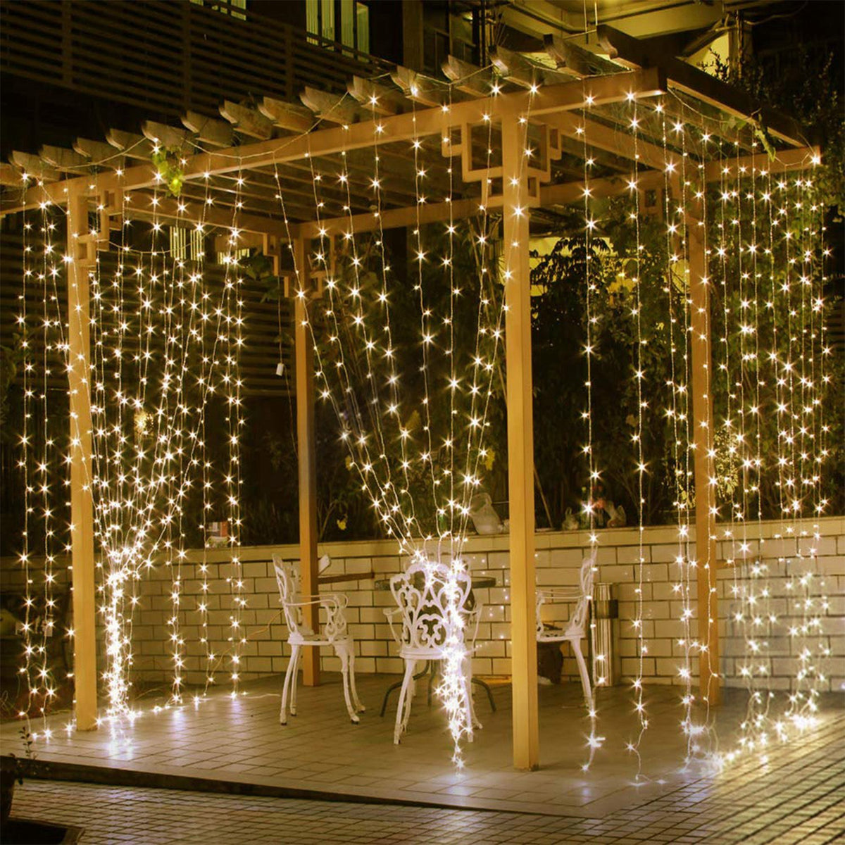LED Curtain Lights – 300 Warm White LEDs, 9.8 ft, 8 Light Modes