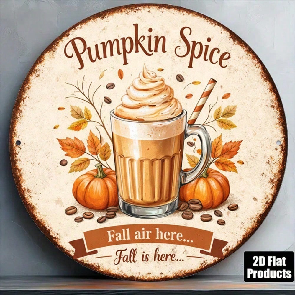 Pumpkin spice vintage round tin sign