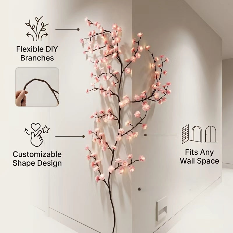 Cherry blossom branch lights on bedroom wall