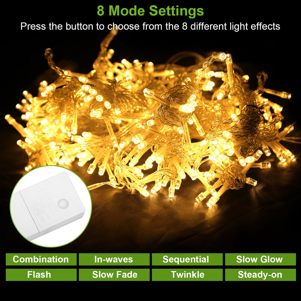 LED Curtain Lights – 300 Warm White LEDs, 9.8 ft, 8 Light Modes