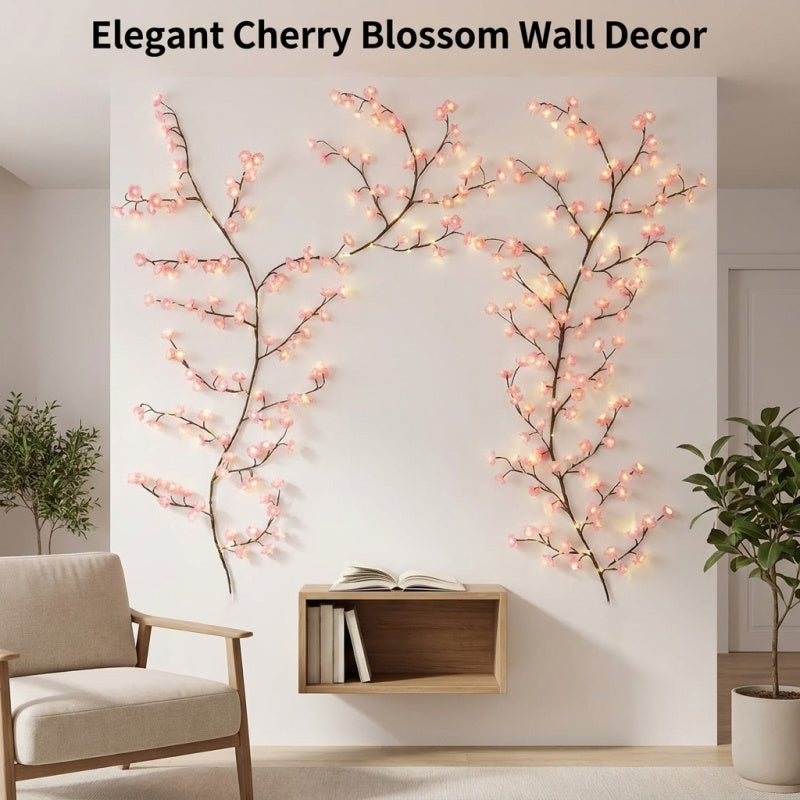 Cherry blossom branch lights on bedroom wall