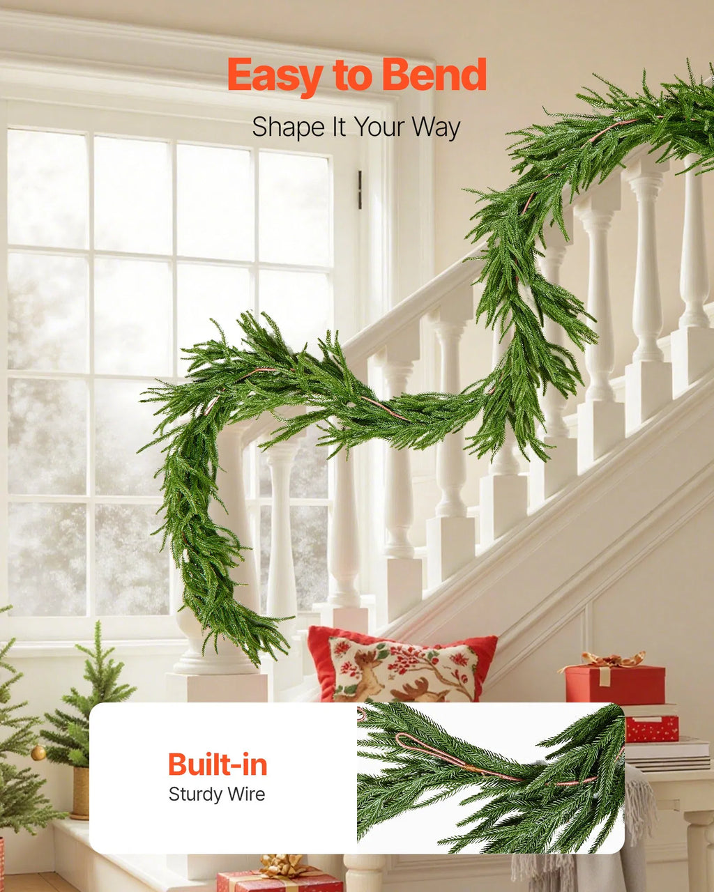 Faux Norfolk pine Christmas garland, 9 ft