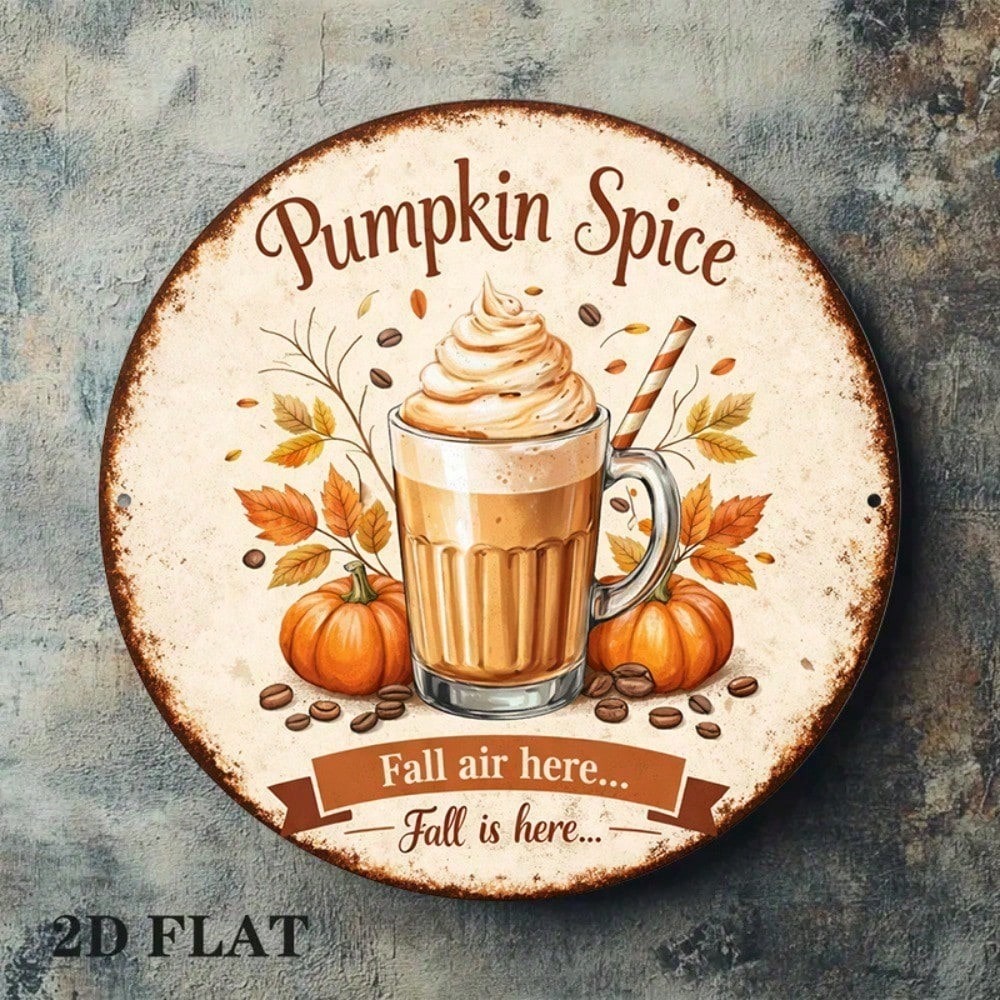 Pumpkin spice vintage round tin sign