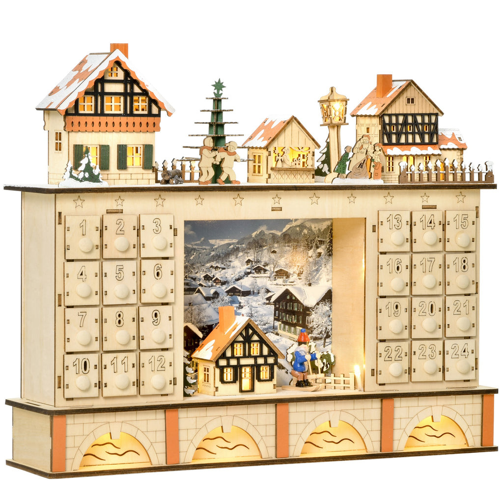 Light-up wooden Christmas village advent calendar