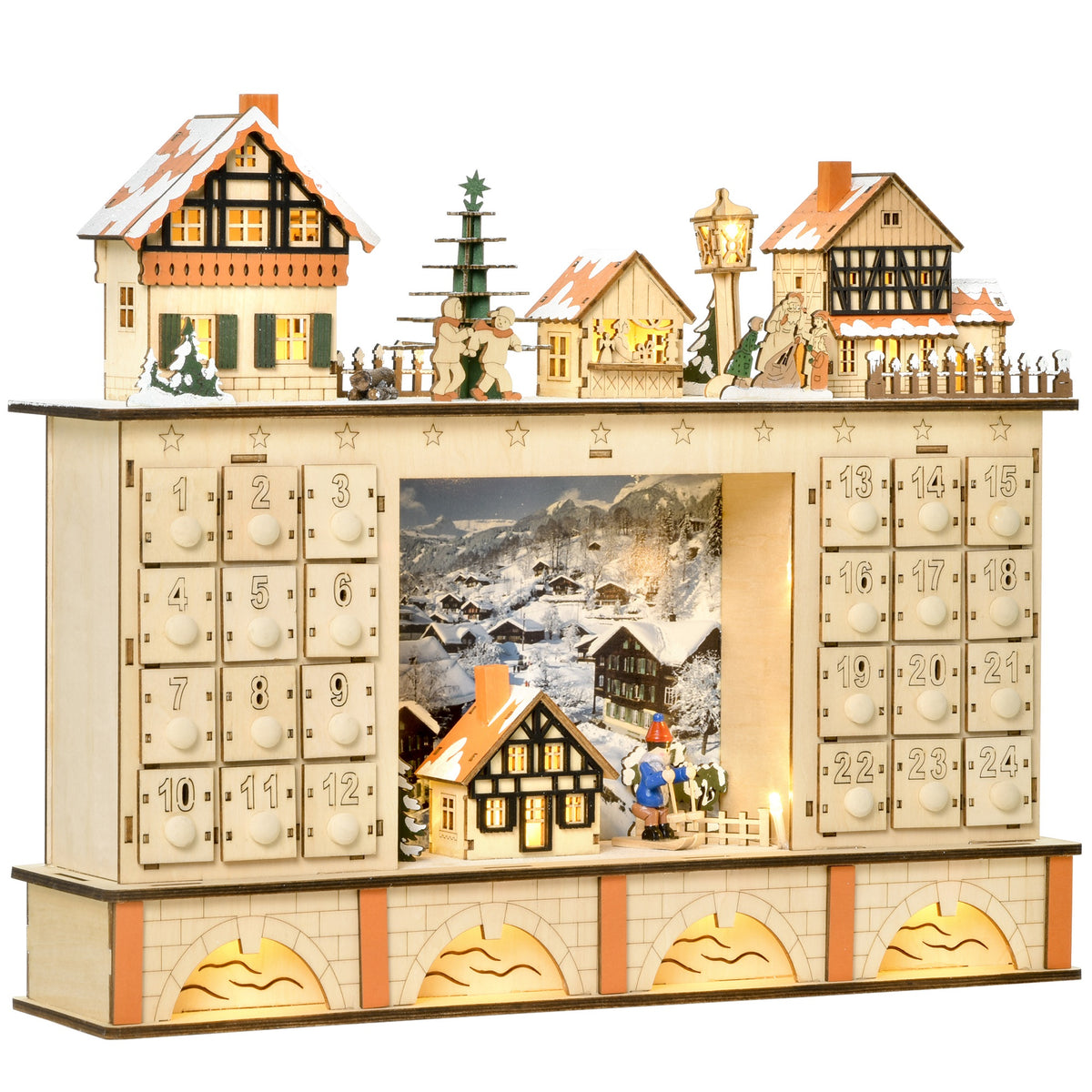 Light-up wooden Christmas village advent calendar