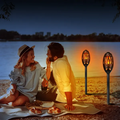 Flame light speakers on a beach at night