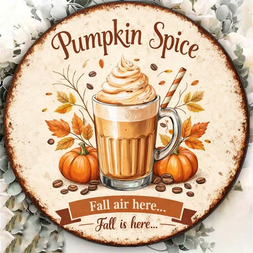 Pumpkin spice vintage round tin sign