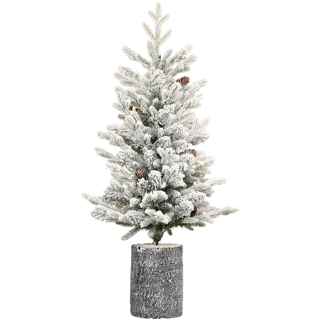 Snow-flocked mini Christmas tree, pre-lit 2 ft